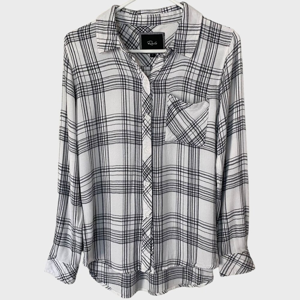 Rails Hunter Plaid Button-Down Shirt Women's Extra Small White Black Long-Sleeve